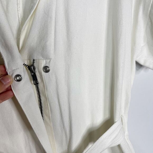 Soludos S White Rialto Tie Waist Jumpsuit Cotton Embroidered Zip Front Cropped - Picture 6 of 16